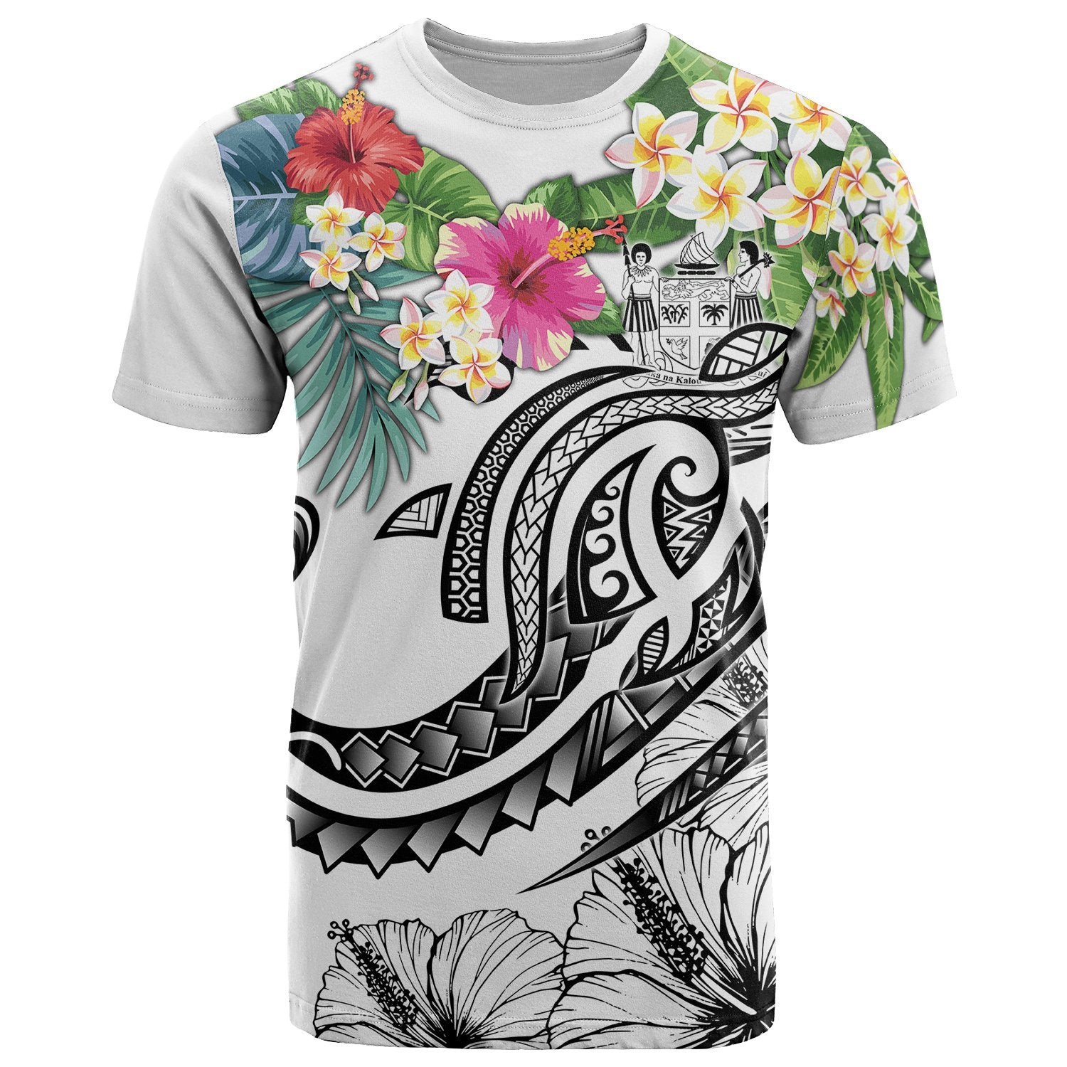 Fiji Polynesian T Shirt Summer Plumeria (White) Unisex White - Polynesian Pride