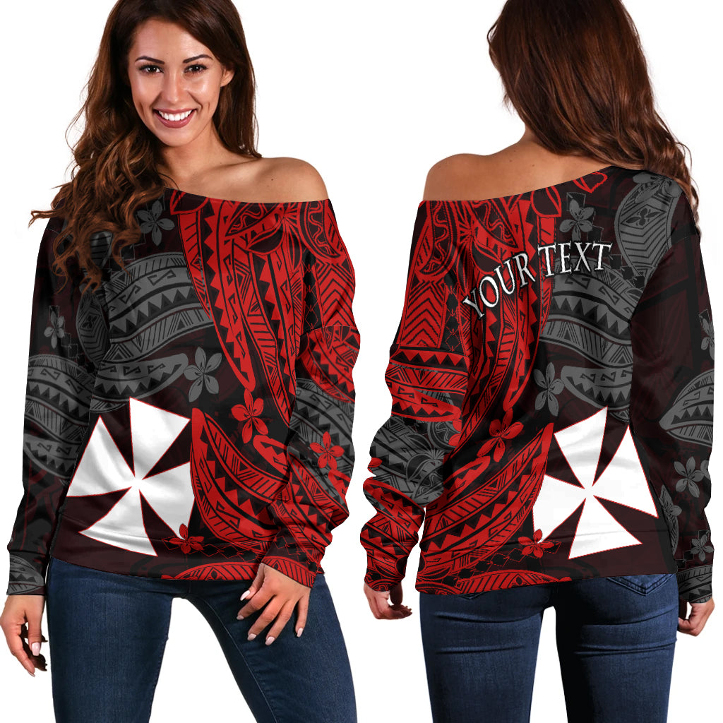 (Custom Personalised) Wallis and Futuna Off Shoulder Sweater Enjoy Polynesian Flowers LT13 Red - Polynesian Pride