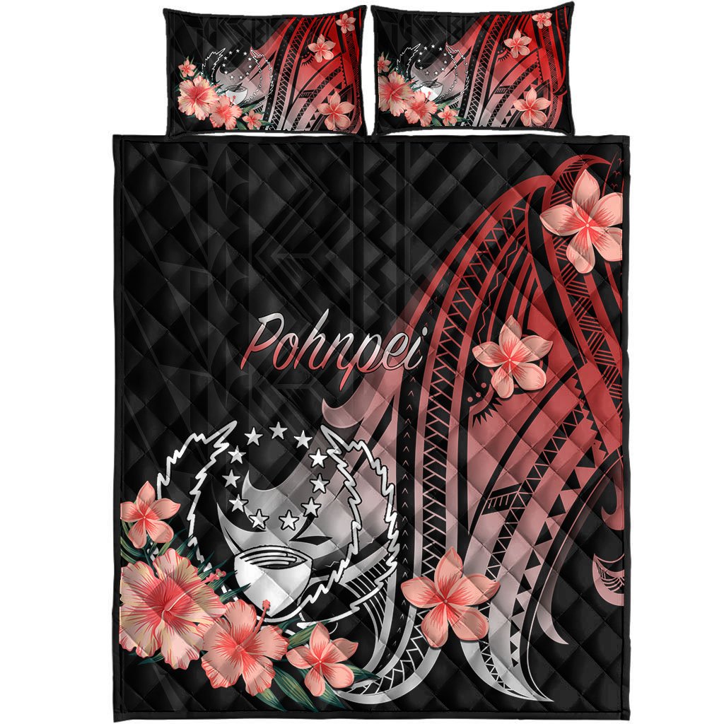 Pohnpei Quilt Bed Set - Red Polynesian Hibiscus Pattern Style - Polynesian Pride