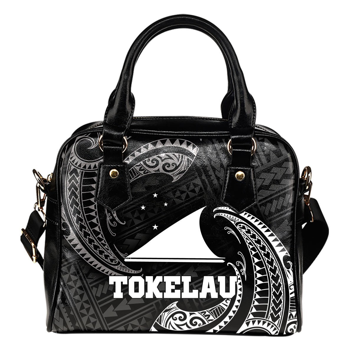 Tokelau Polynesian Shoulder Handbag - White Tribal Wave One Size Black - Polynesian Pride