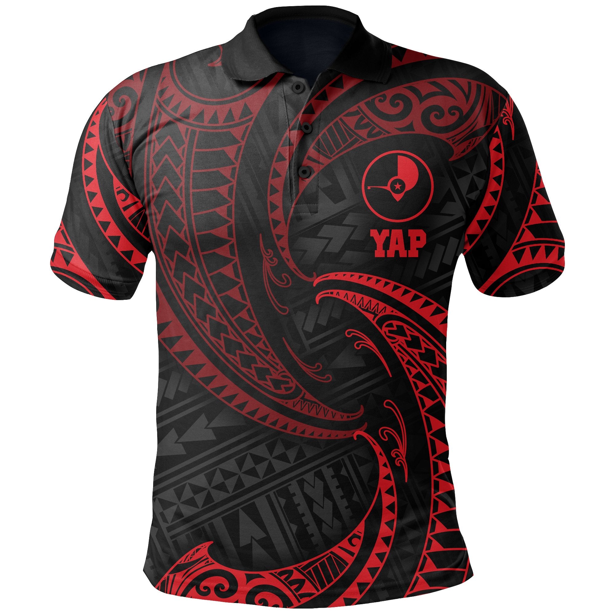 Yap Micronesia Polo Shirt Red Tribal Wave Unisex Red - Polynesian Pride