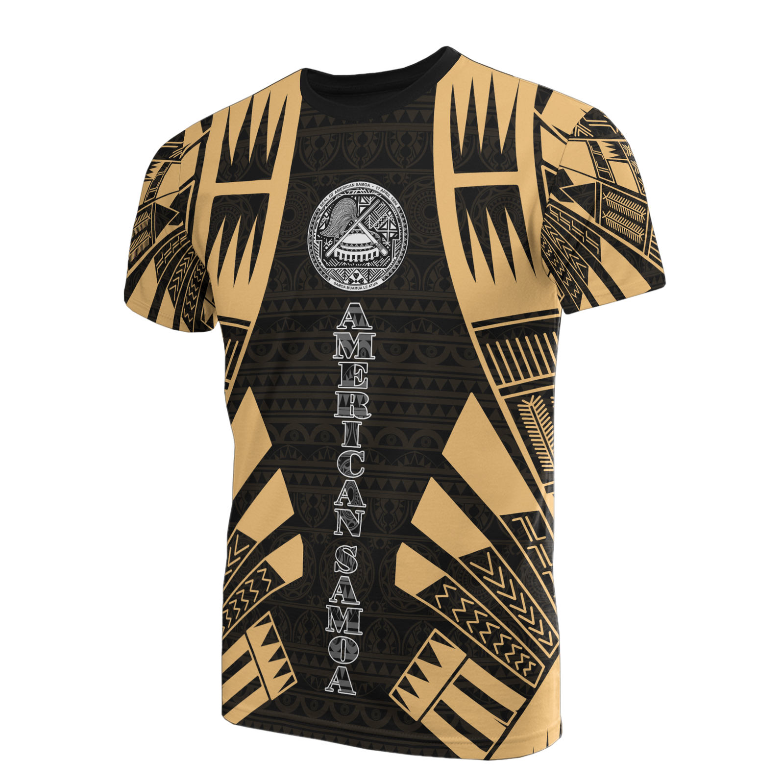 American Samoa T Shirt American Samoan Seal Polynesian Tattoo Gold Style Unisex Black-Gold - Polynesian Pride