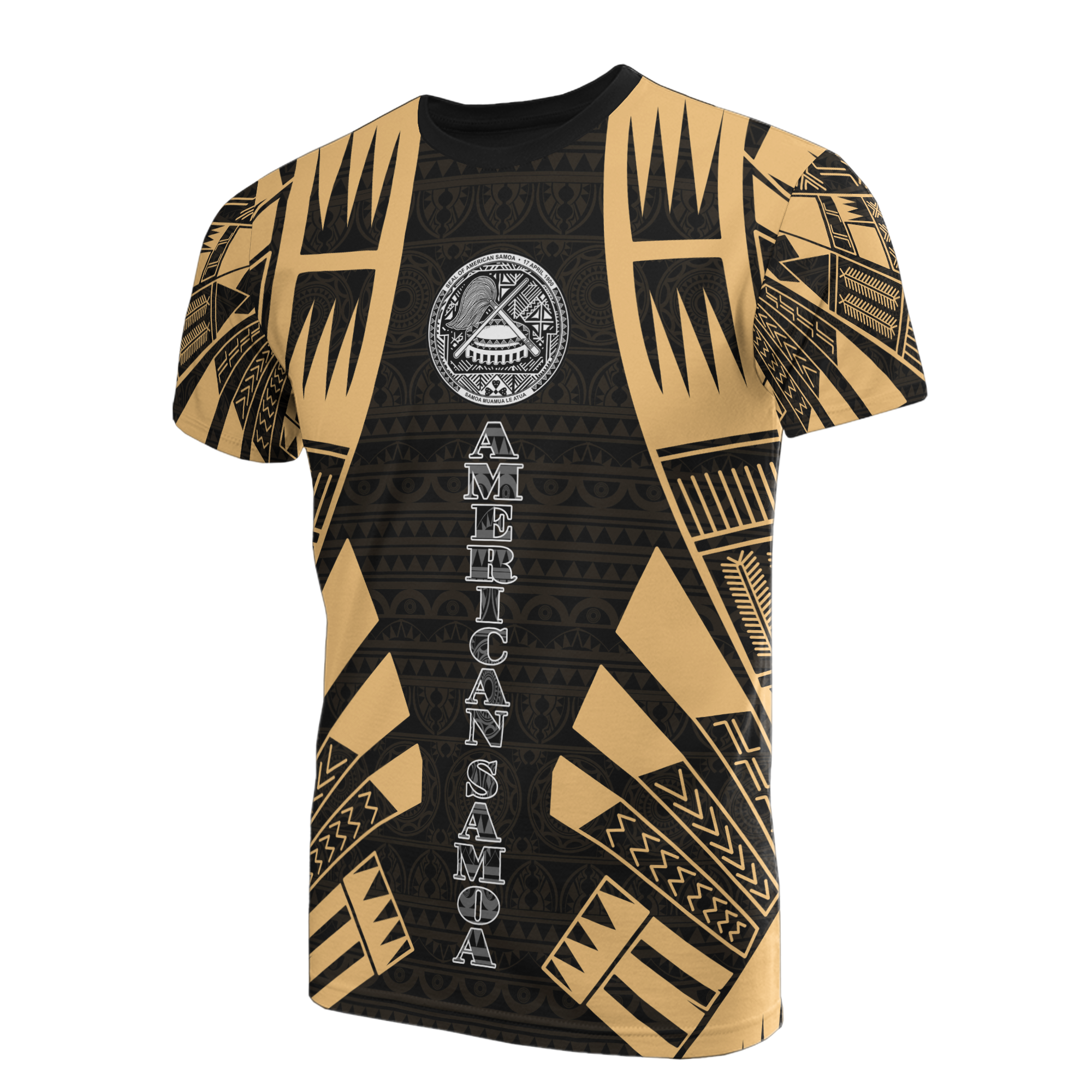 American Samoa T Shirt American Samoan Seal Polynesian Tattoo Gold Style Unisex Black-Gold - Polynesian Pride