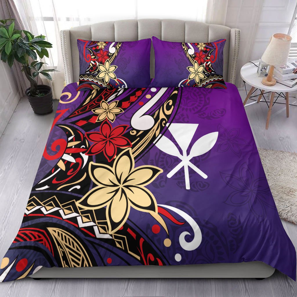 Hawaii Bedding Set - Tribal Flower With Special Turtles Purple Color Purple - Polynesian Pride