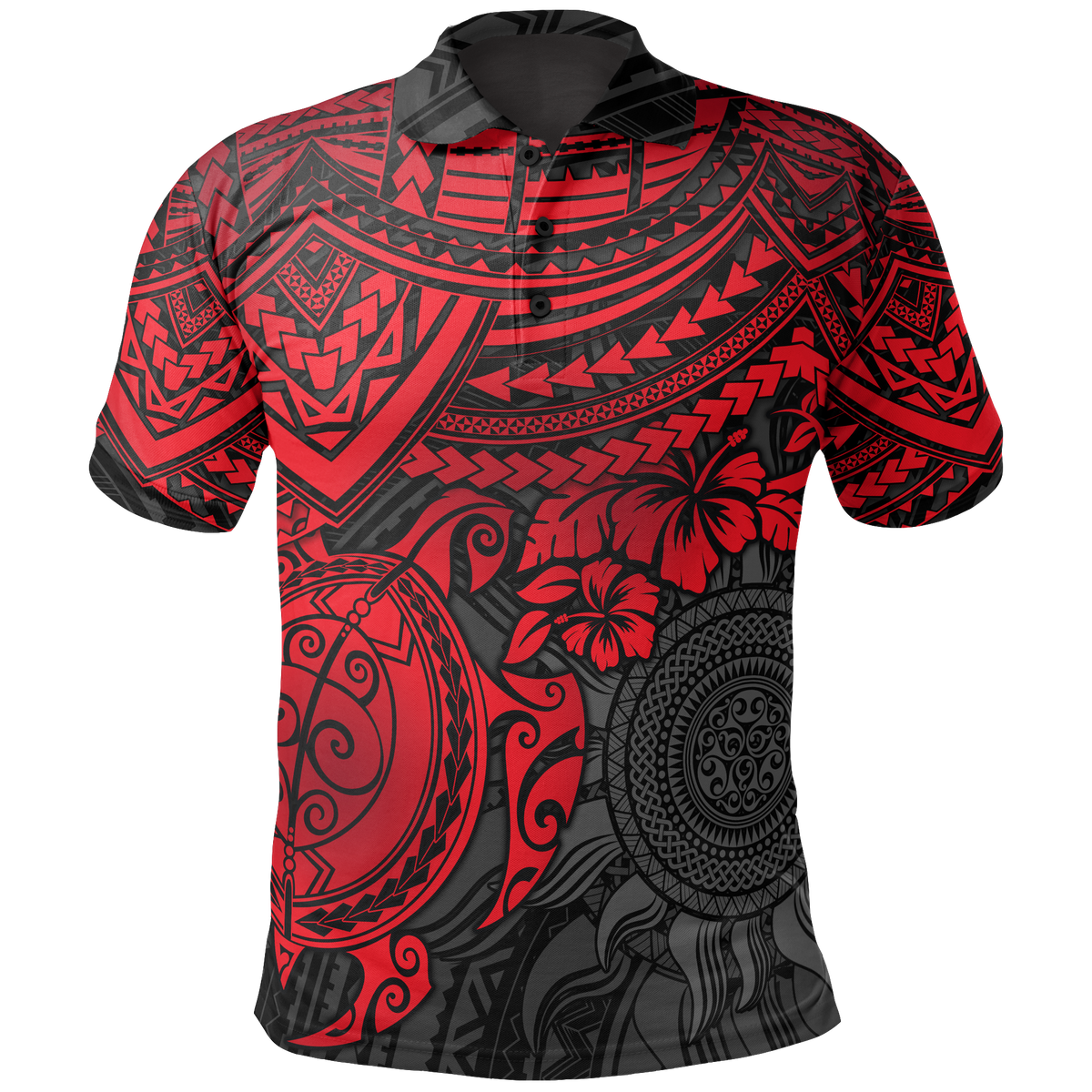 Polo Shirt Polynesian Red Turtle Hibiscus Unisex RED - Polynesian Pride