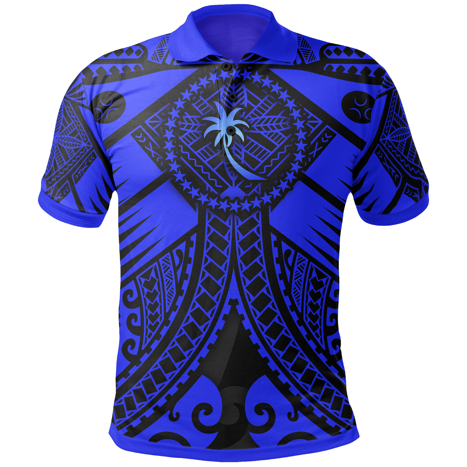 Chuuk Polo Shirt Blue Seal with Polynesian Tattoo Unisex Blue - Polynesian Pride