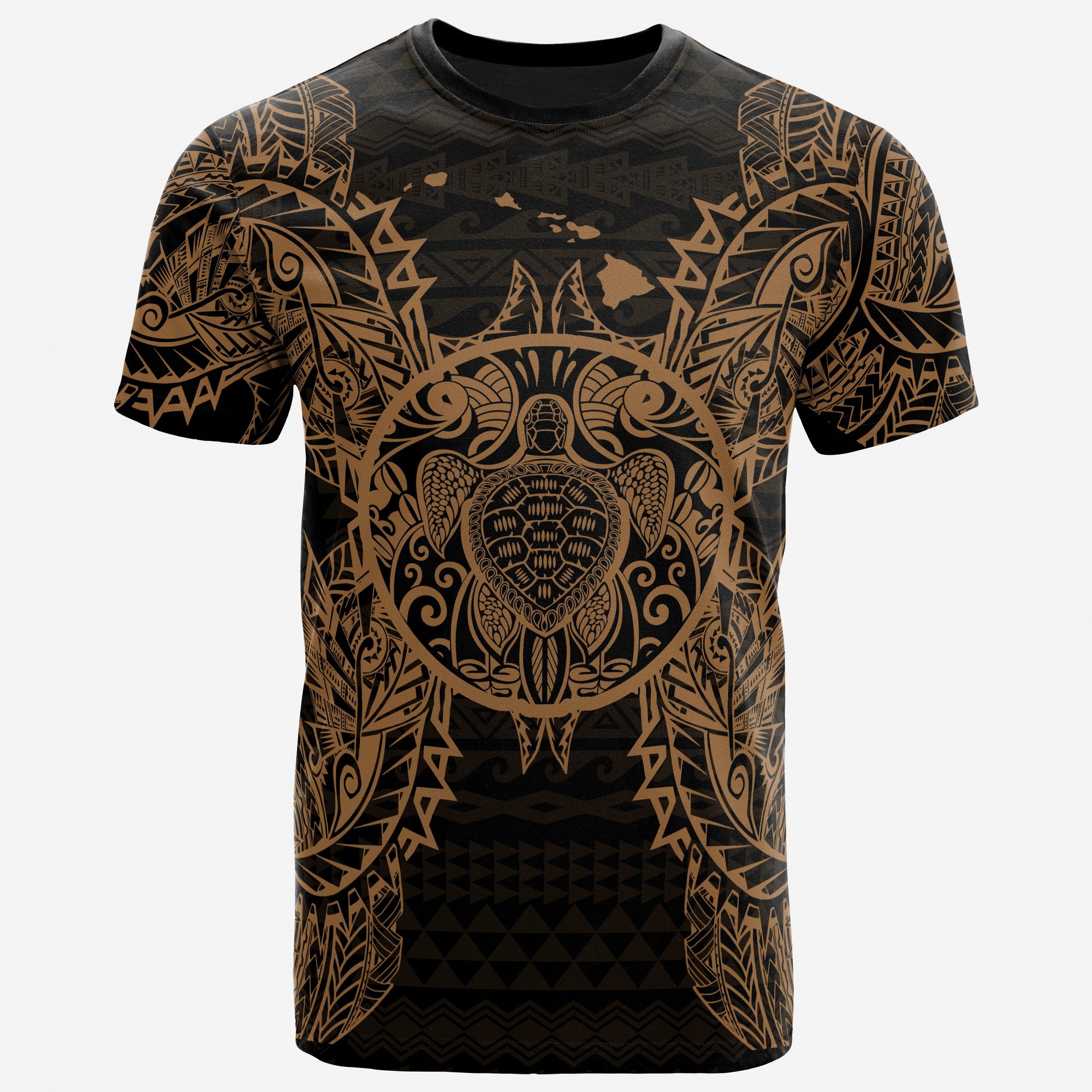 Hawaii T Shirt Polynesian Gold Turtle Tattoo Unisex Gold - Polynesian Pride