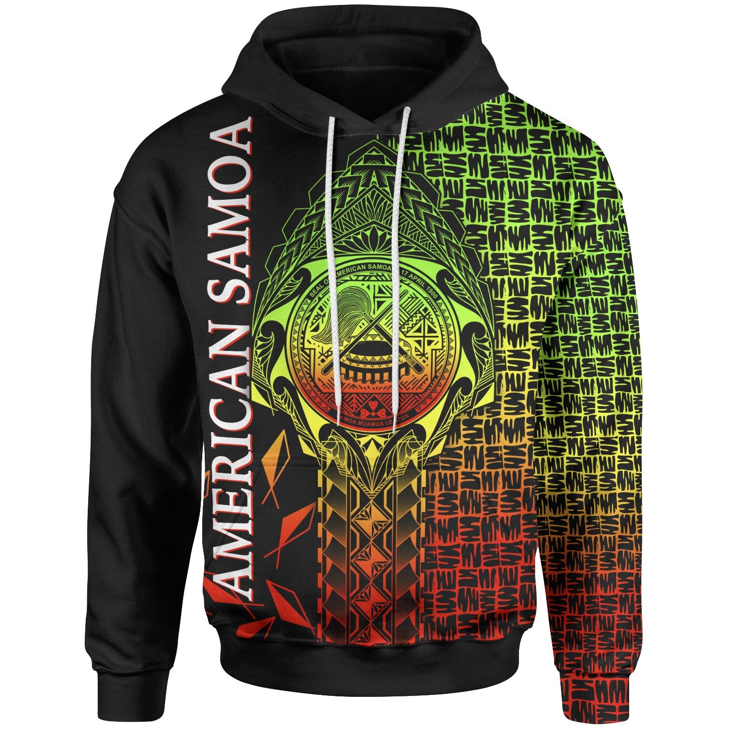 American Samoa Hoodie AS Seal Rocket Style (Reggae) Unisex Black - Polynesian Pride