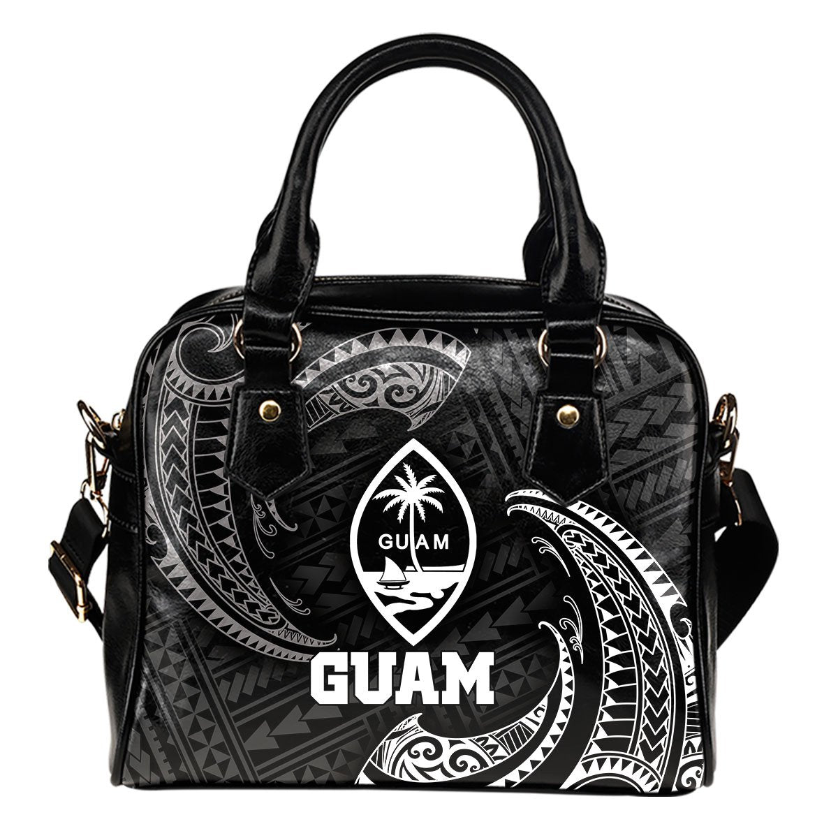 Guam Polynesian Shoulder Handbag - White Tribal Wave One Size Black - Polynesian Pride