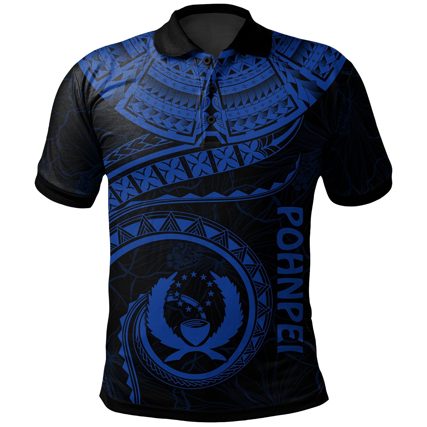 Pohnpei Polynesian Polo Micronesian Waves (Blue) Unisex Blue - Polynesian Pride