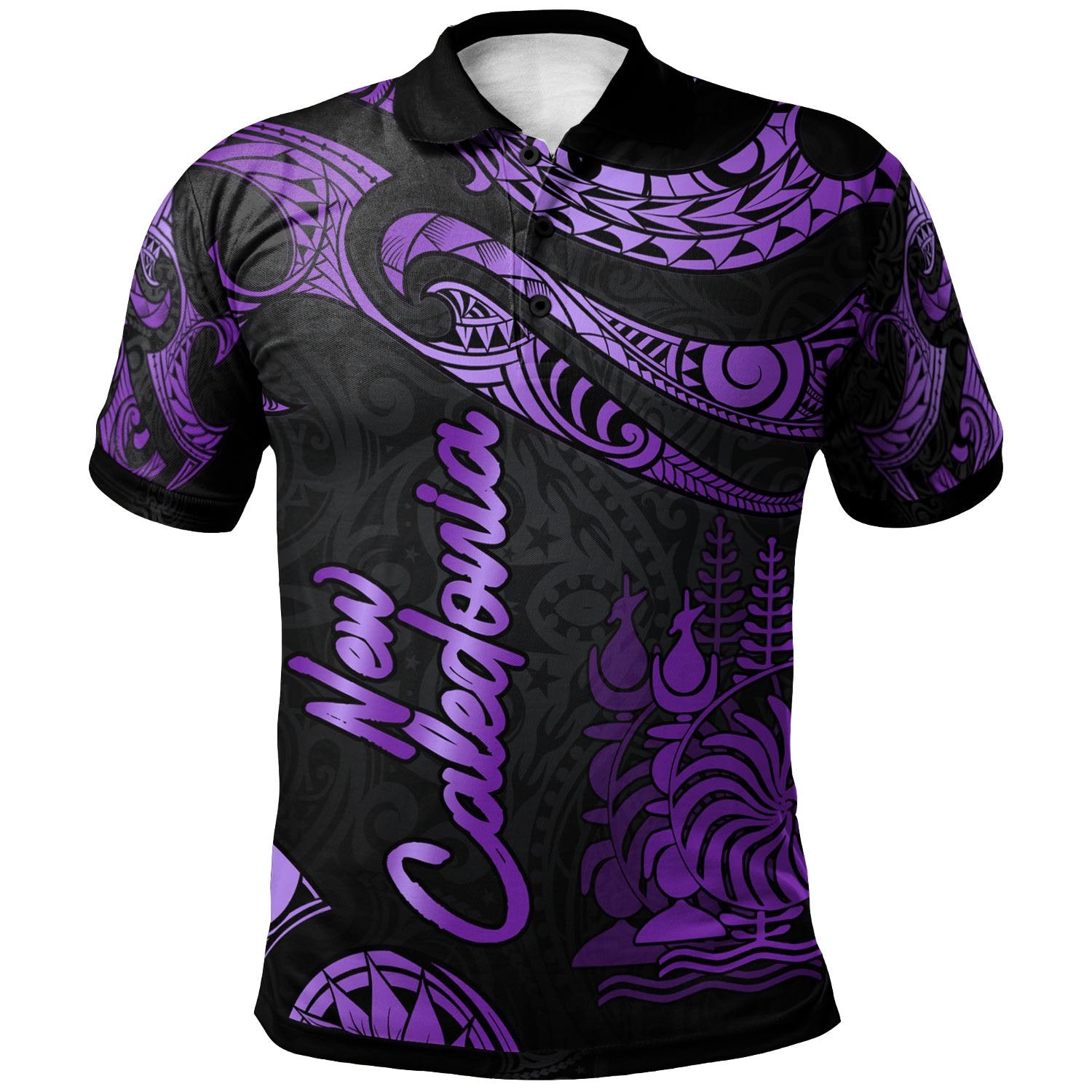 New Caledonia Polo Shirt Polynesian Tattoo Purple Version Unisex Purple - Polynesian Pride