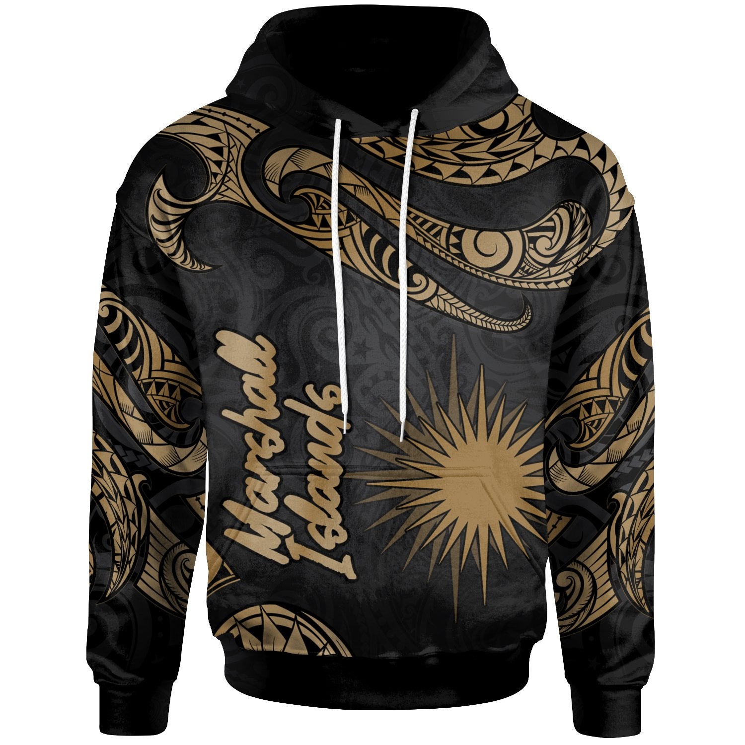 Marshall Islands Hoodie Polynesian Tattoo Gold Version Unisex Gold - Polynesian Pride