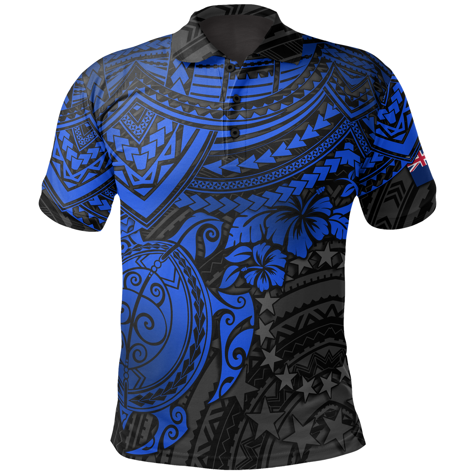 Cook Islands Polo Shirt Kuki Airani Flag Blue Turtle Hibiscus Unisex Blue - Polynesian Pride
