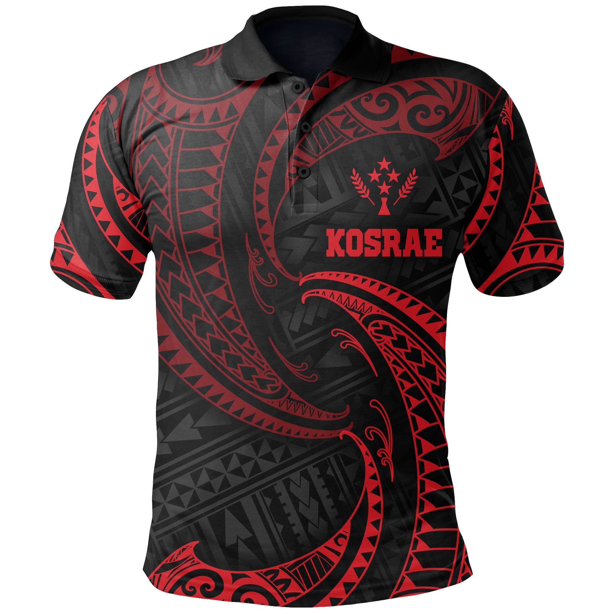 Kosrae Micronesia Polo Shirt Red Tribal Wave Unisex Red - Polynesian Pride