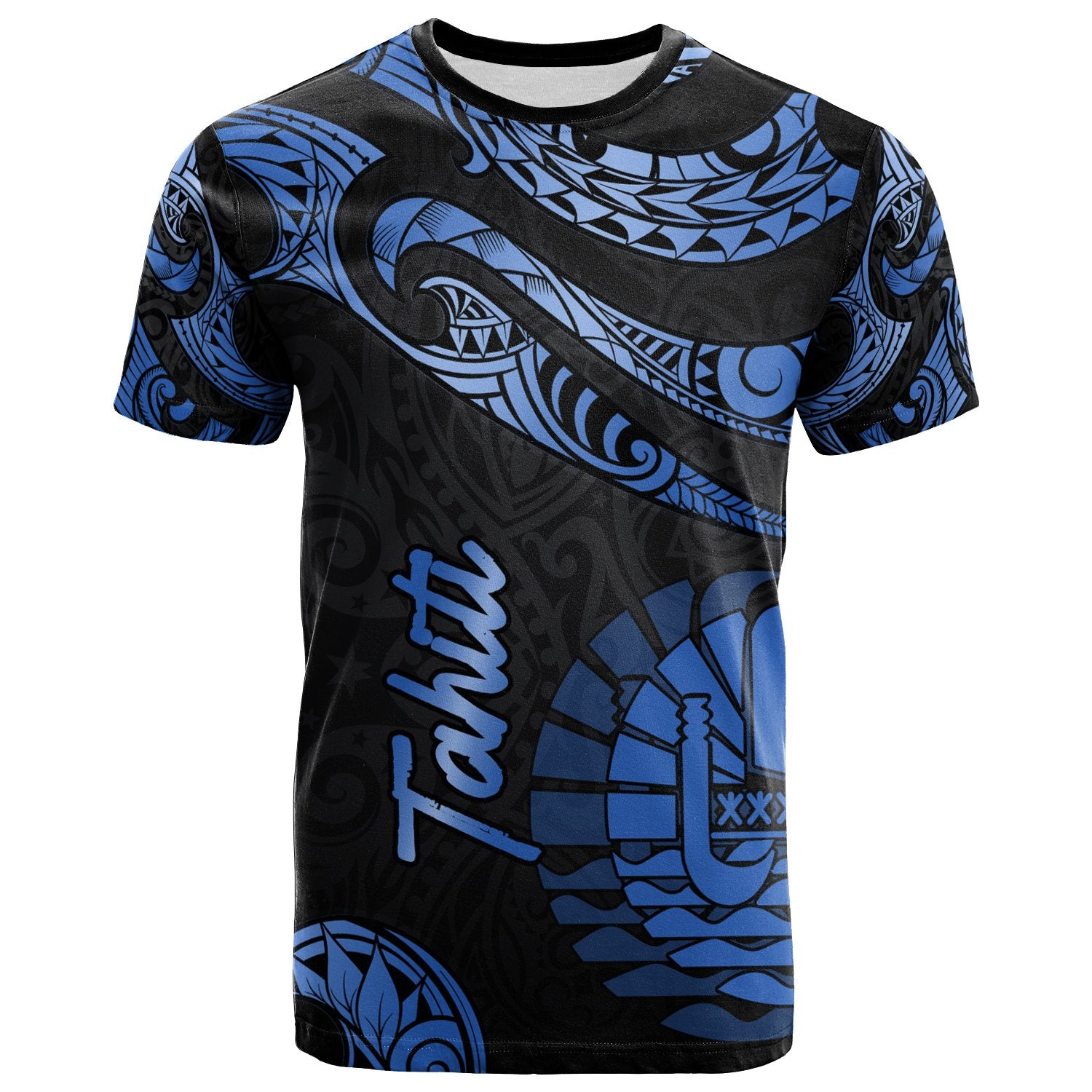 Tahiti Polynesian T Shirt Polynesian Tattoo Blue Version Unisex Blue - Polynesian Pride