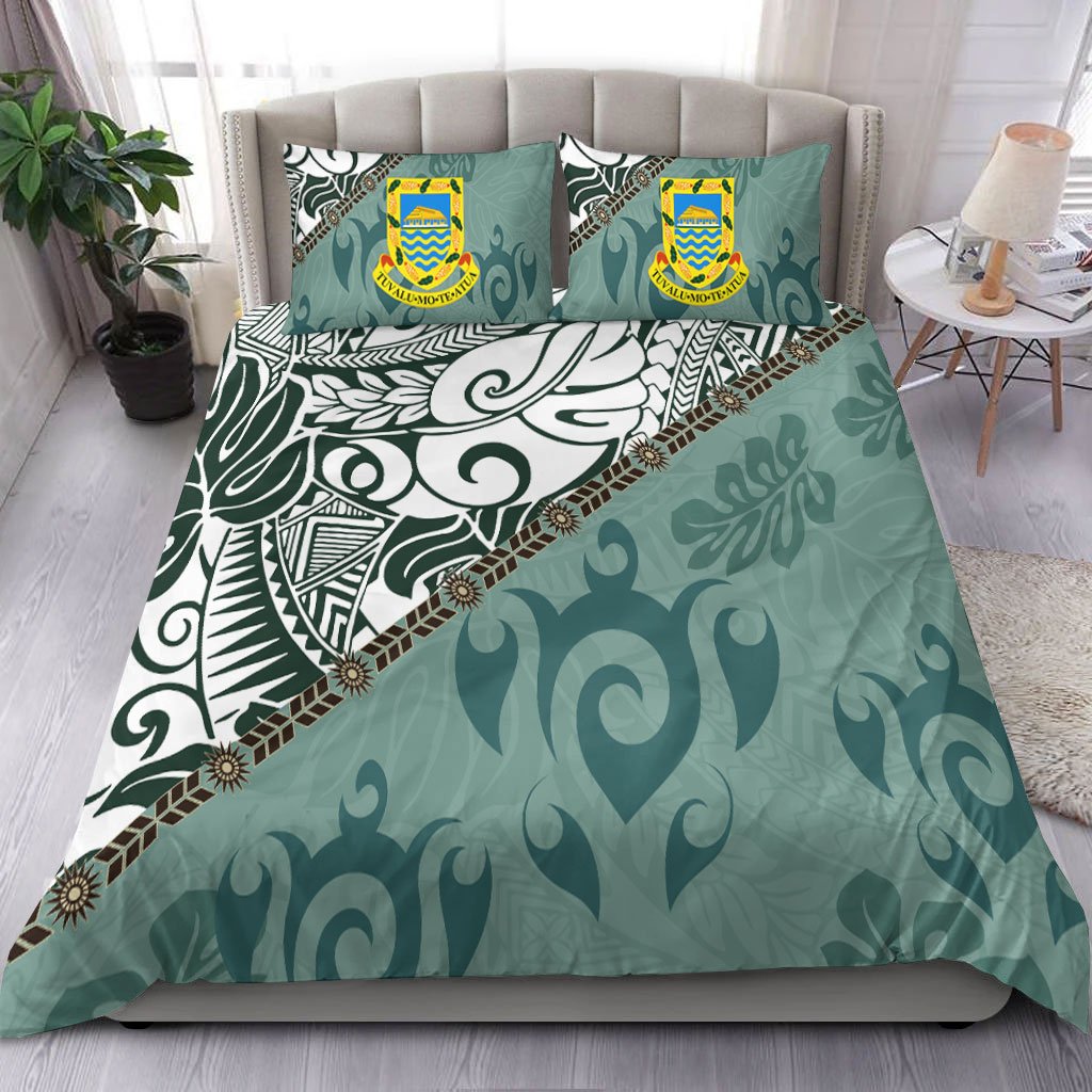 Tuvalu Polynesian Bedding Set - Leaves And Turtles Green - Polynesian Pride