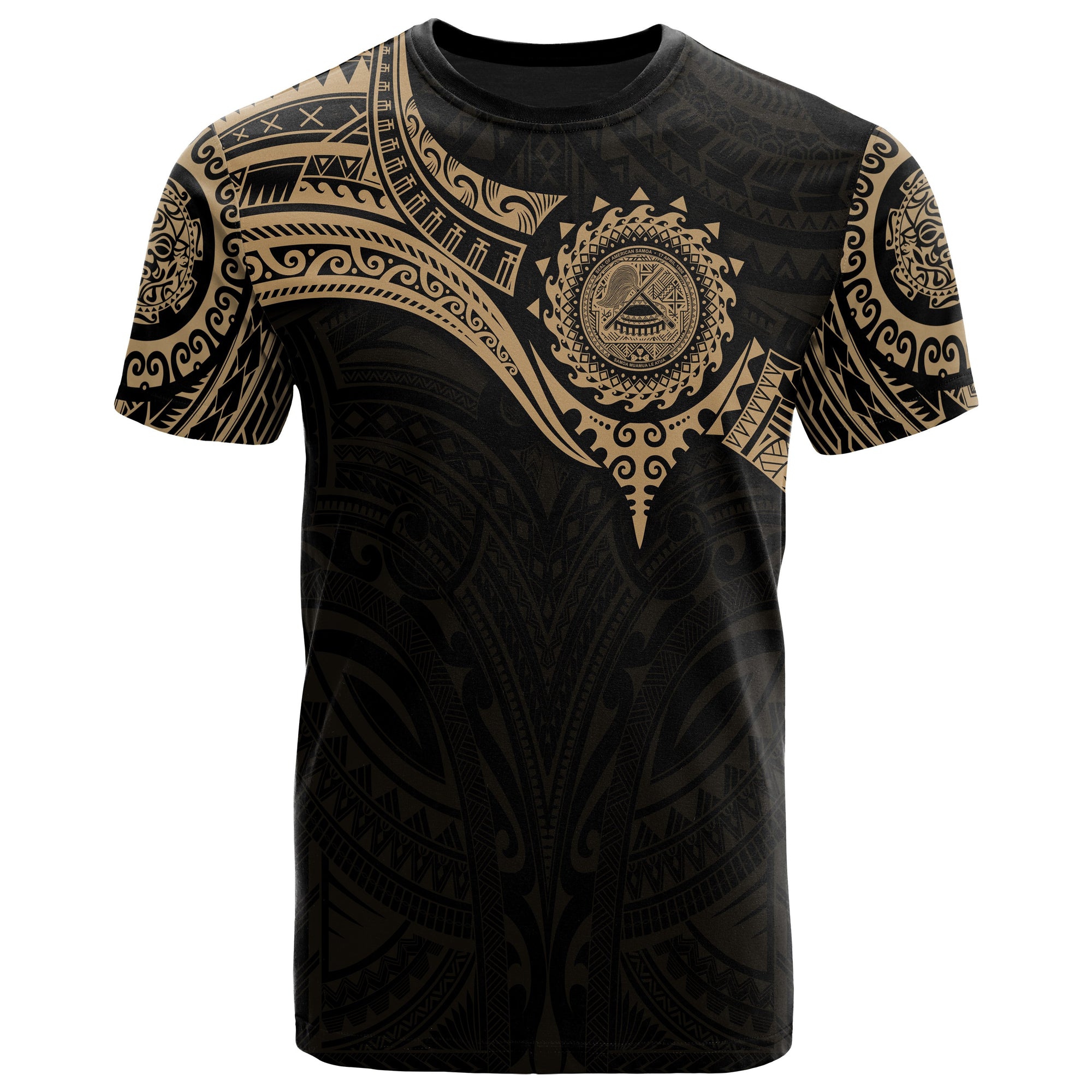 American Samoa Polynesian T Shirt Full Color Heart Shield Unisex GOLD - Polynesian Pride