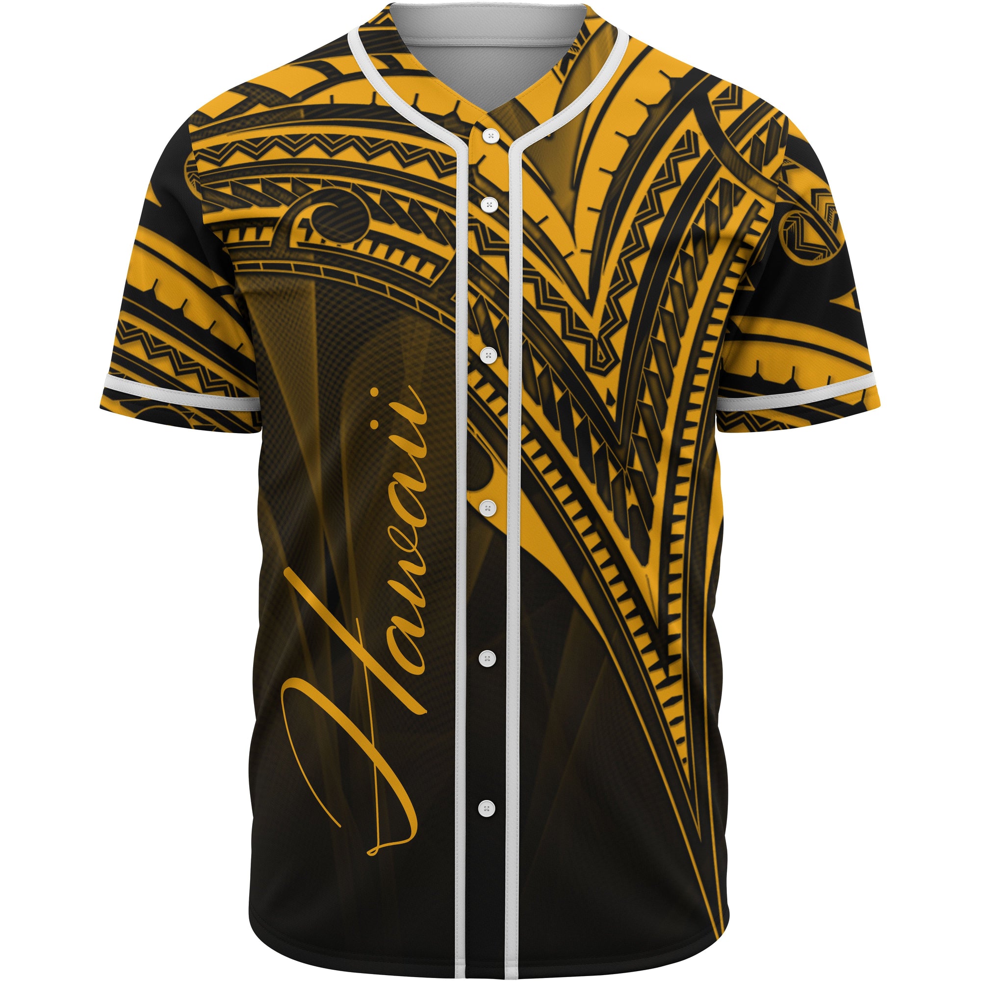 Hawaii Baseball Shirt - Gold Color Cross Style Unisex Black - Polynesian Pride