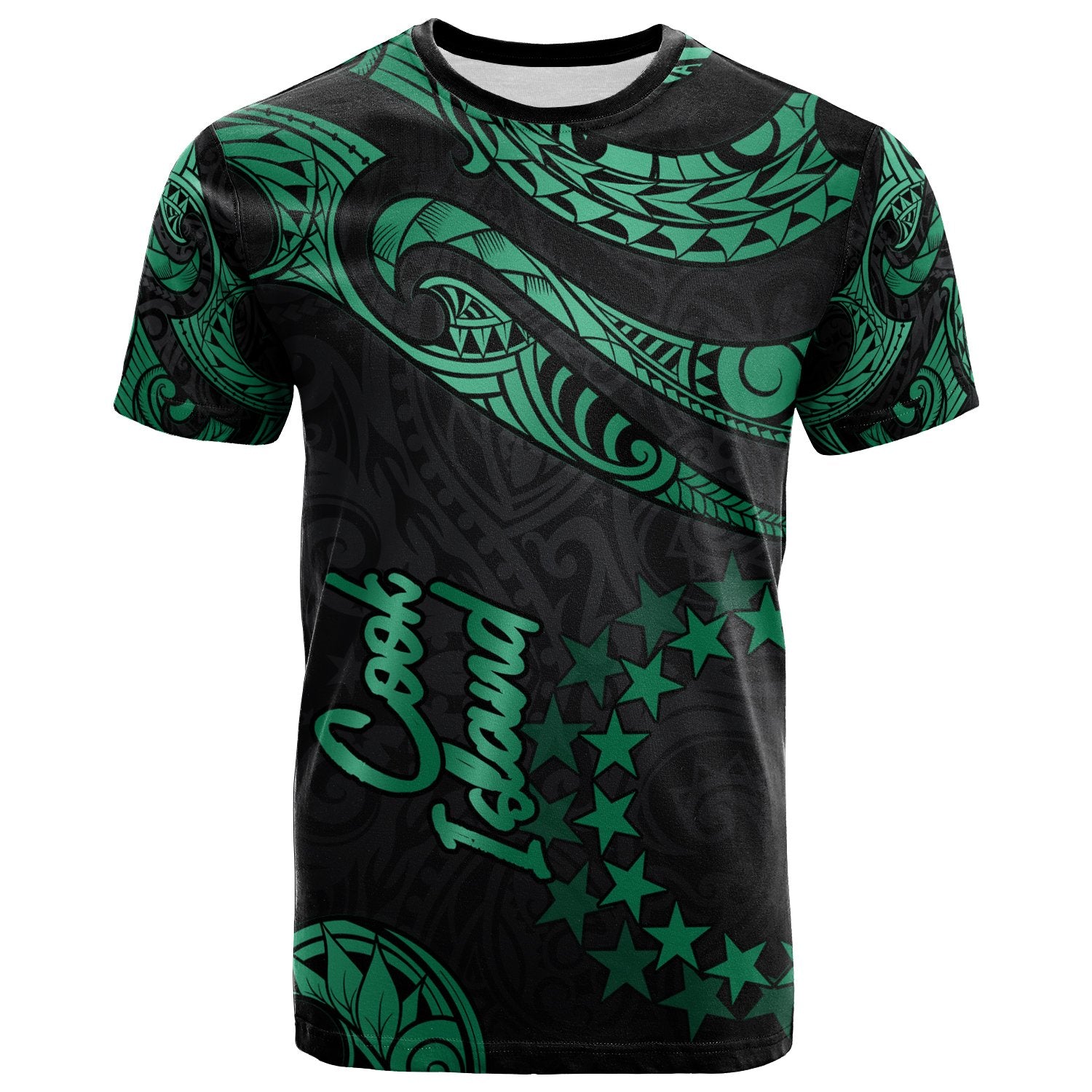 Cook Islands Polynesian T Shirt Polynesian Tattoo Green Version Unisex Art - Polynesian Pride