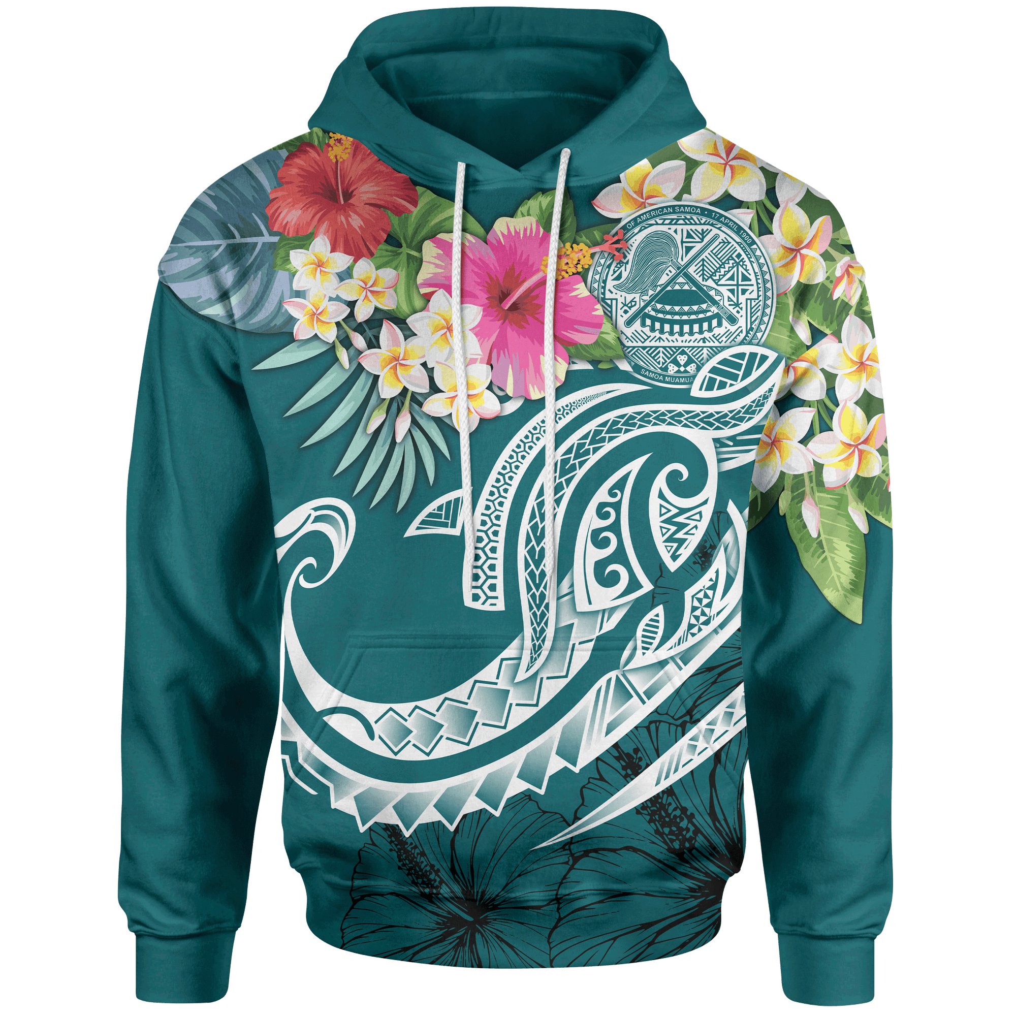 American Samoa Polynesian Hoodie Summer Plumeria Unisex Blue - Polynesian Pride