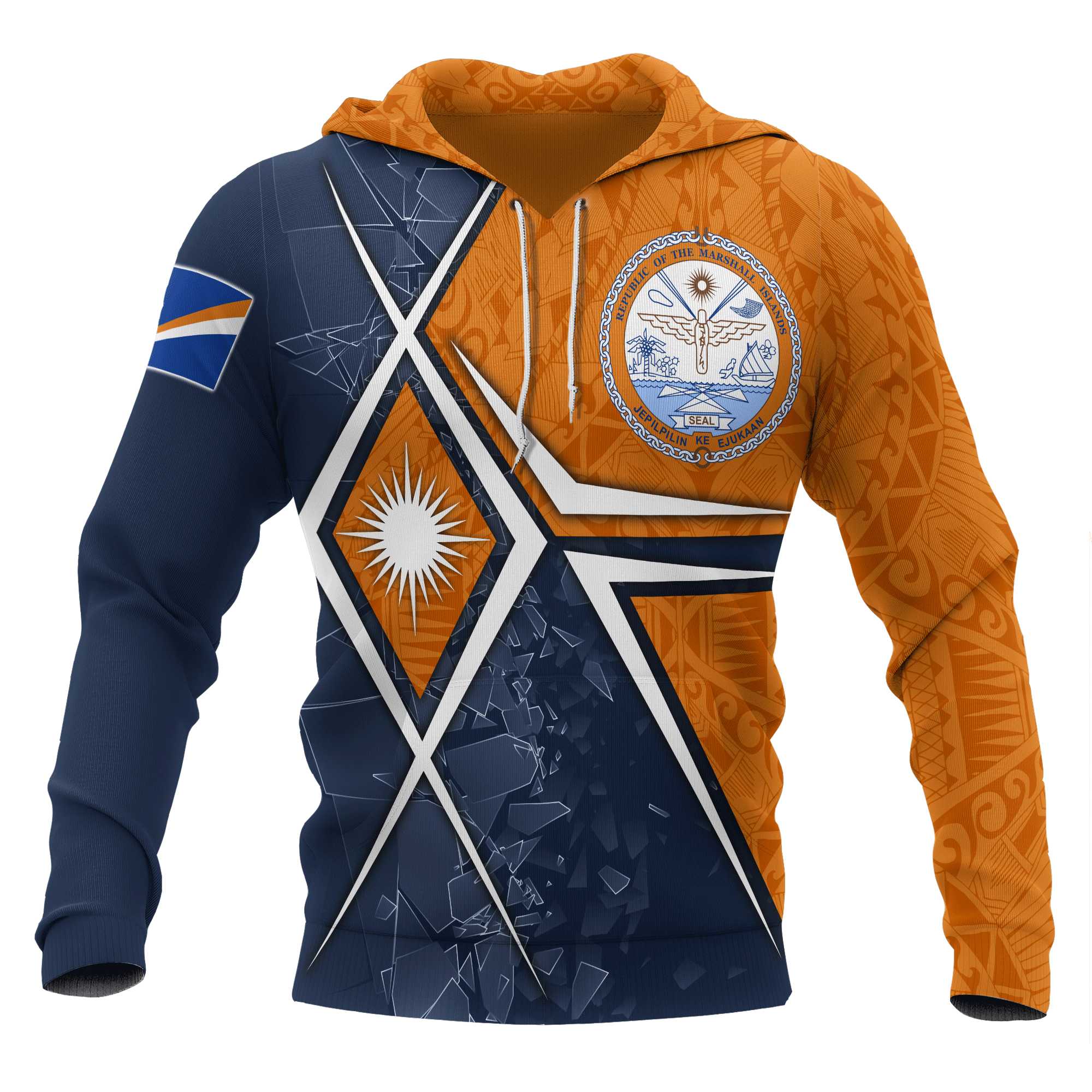 Marshall Islands Hoodie Marshall Islands Flag with Polynesian Patterns Unisex Orange - Polynesian Pride