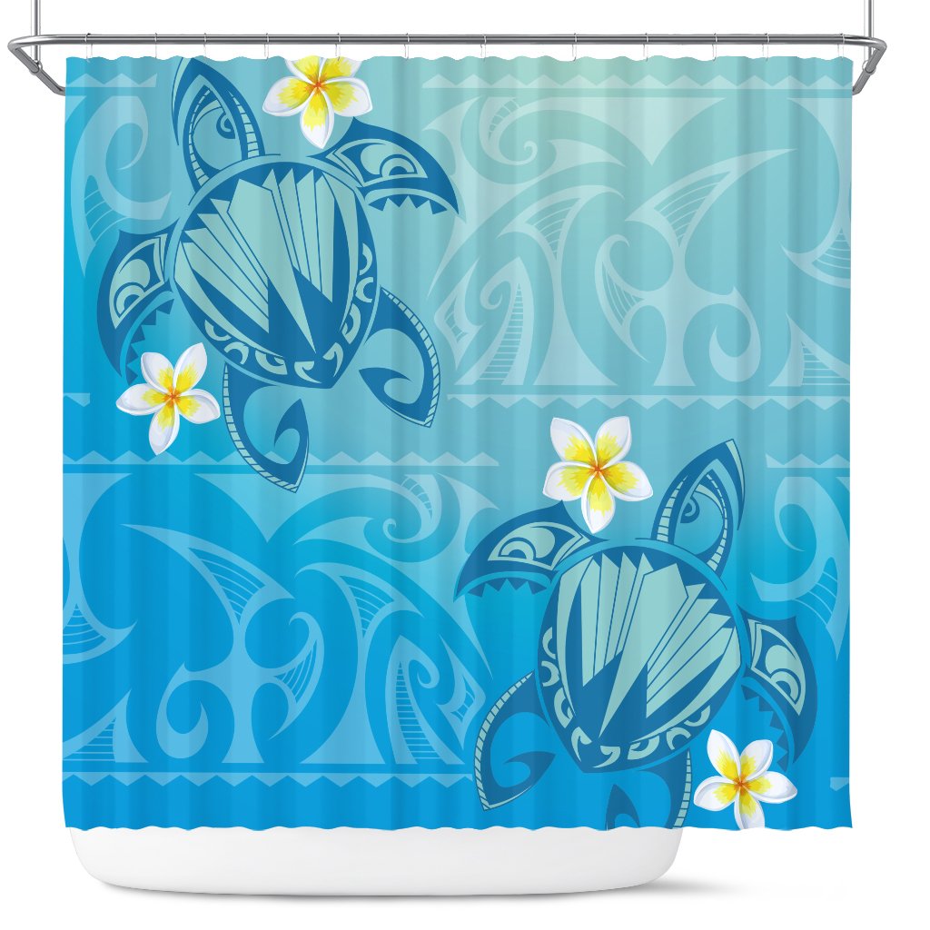 Hawaii Plumeria Deep Blue Turtle Shower Curtain 177 x 172 (cm) Blue - Polynesian Pride