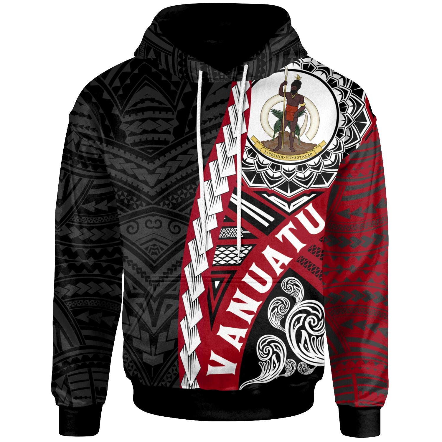 Vanuatu Polynesian Hoodie Wave Tattoo Unisex Red - Polynesian Pride