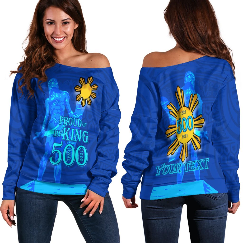 Philippines Custom Personalised Women's Off Shoulder Sweater - Proud Of My King Blue - Polynesian Pride