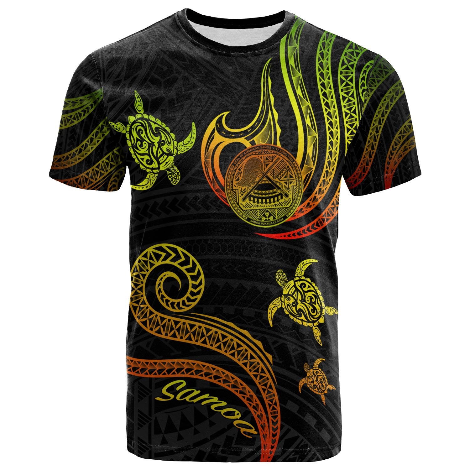 American Samoa T Shirt Polynesian Turtle With Pattern Reggae Unisex Art - Polynesian Pride