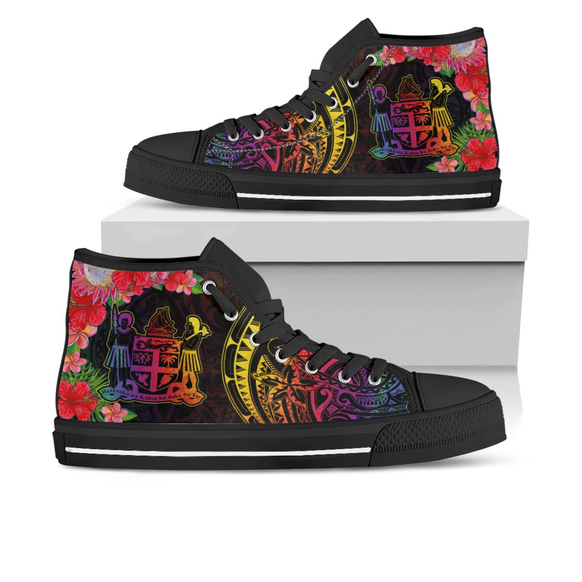 Fiji High Top Shoes - Tropical Hippie Style Unisex Black - Polynesian Pride