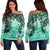 Guam Women's Off Shoulder Sweaters - Vintage Floral Pattern Green Color Green - Polynesian Pride