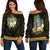 Northern Mariana Islands Women's Off Shoulder Sweater - Polynesian Gold Patterns Collection Black - Polynesian Pride