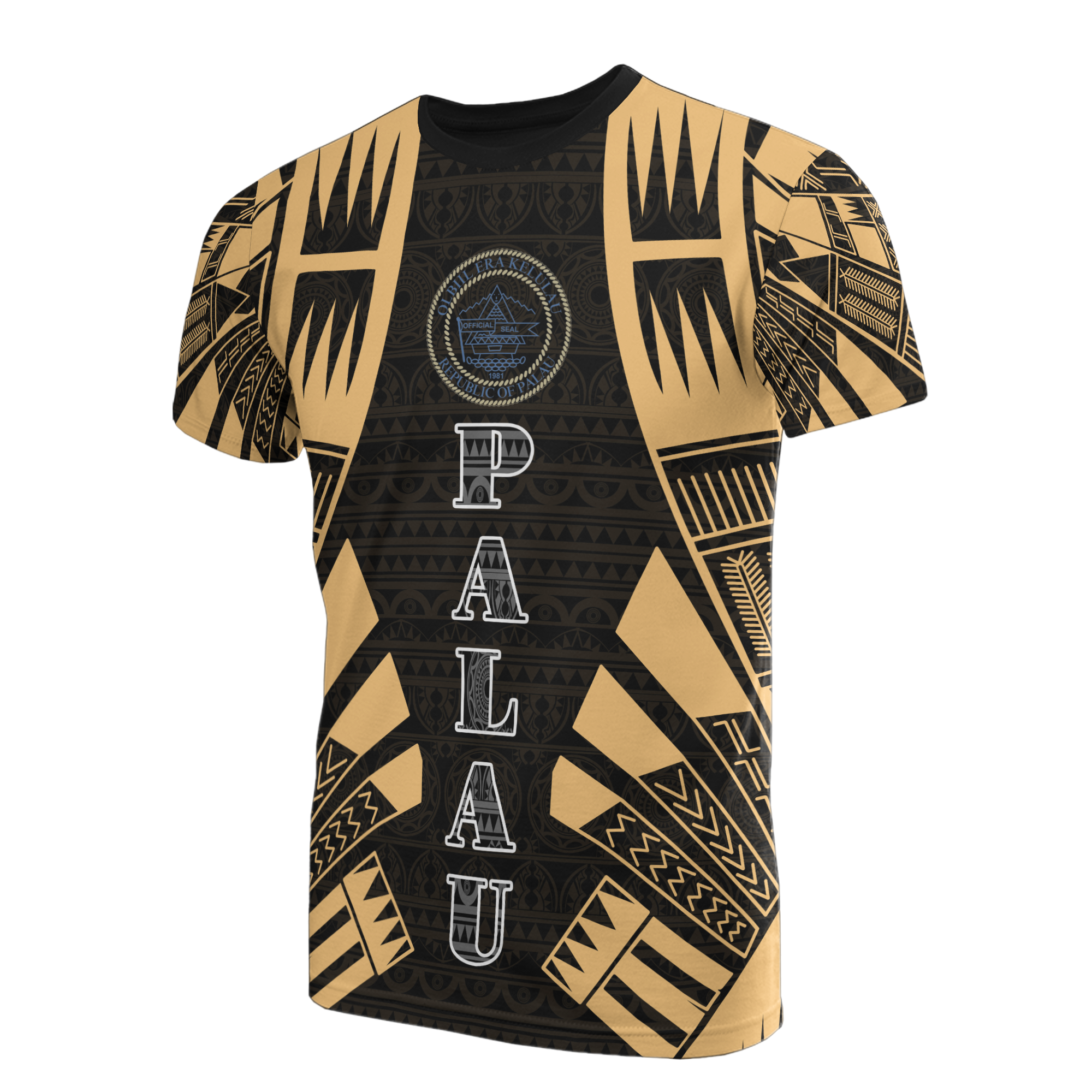 Palau T Shirt Palau Seeal Polynesian Tattoo Gold Style Unisex Black-Gold - Polynesian Pride