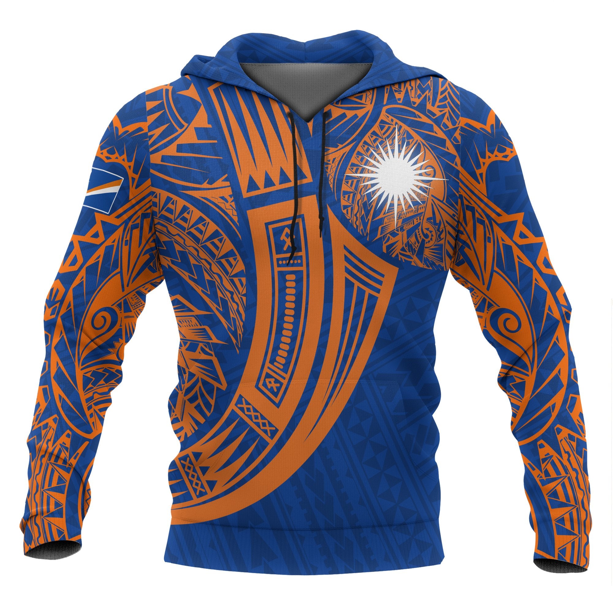 Marshall Islands Polynesian Hoodie Tribal Tattoo Unisex Blue - Polynesian Pride