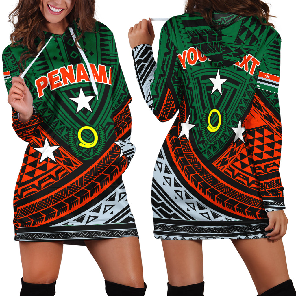 (Custom Personalised) Vanuatu Penama Province Tribal Pattern Hoodie Dress - LT12 Hoodie Dress Green - Polynesian Pride