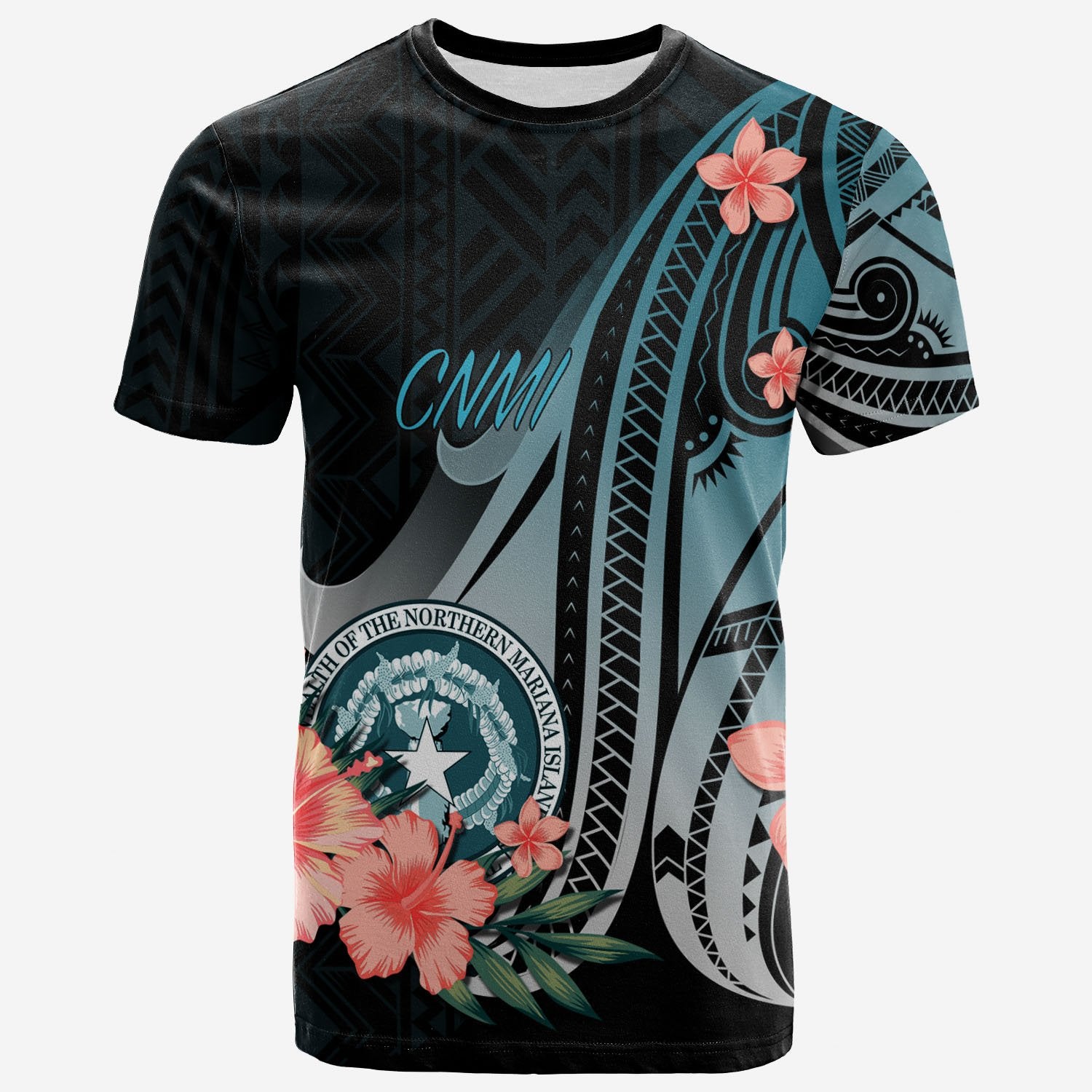 Northern Mariana Islands T Shirt Turquoise Polynesian Hibiscus Pattern Style Unisex Art - Polynesian Pride