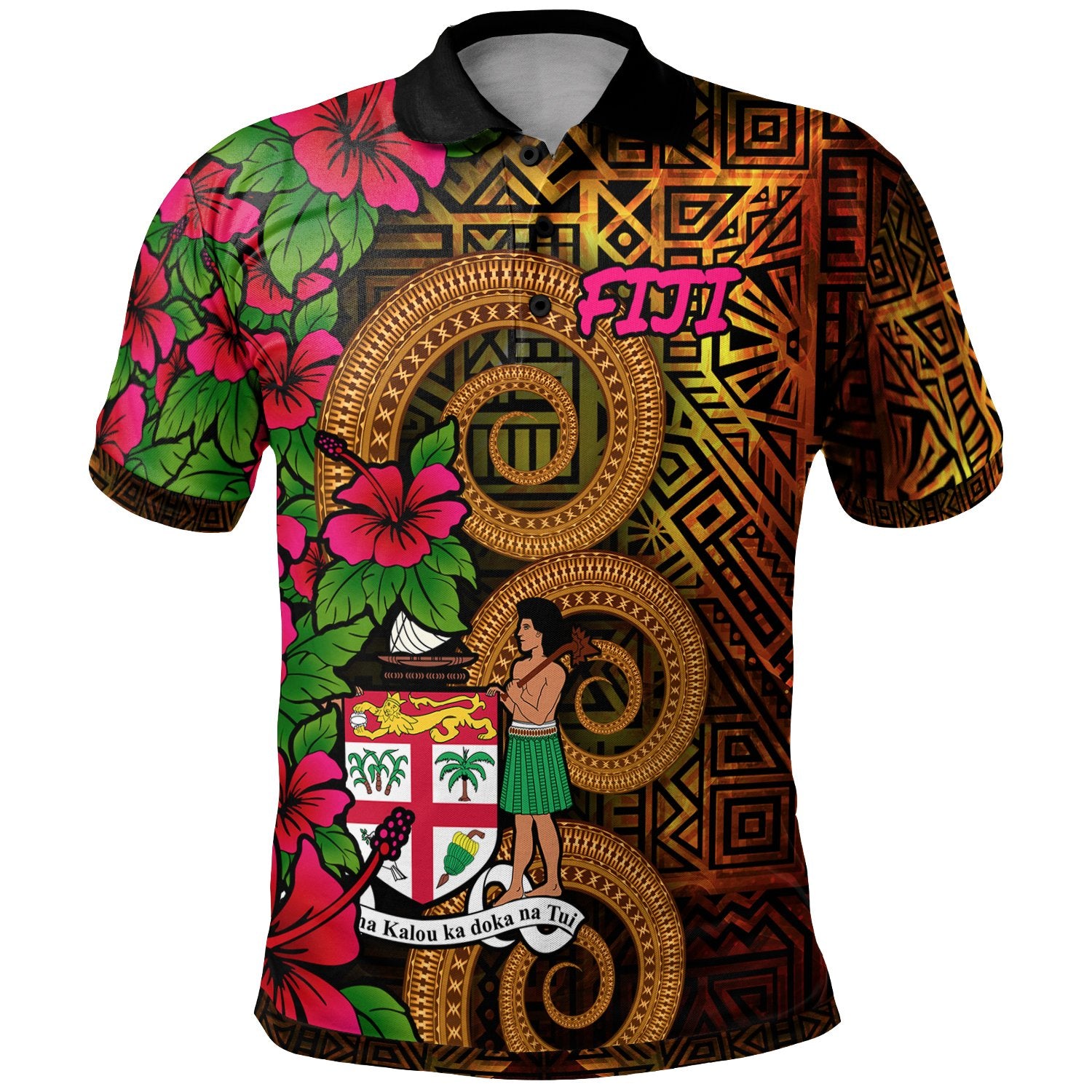 Fiji Polynesian Polo Shirt Hibiscus Vintage Unisex Orange - Polynesian Pride