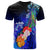 Marshall Islands T Shirt Humpback Whale with Tropical Flowers (Blue) Unisex Blue - Polynesian Pride