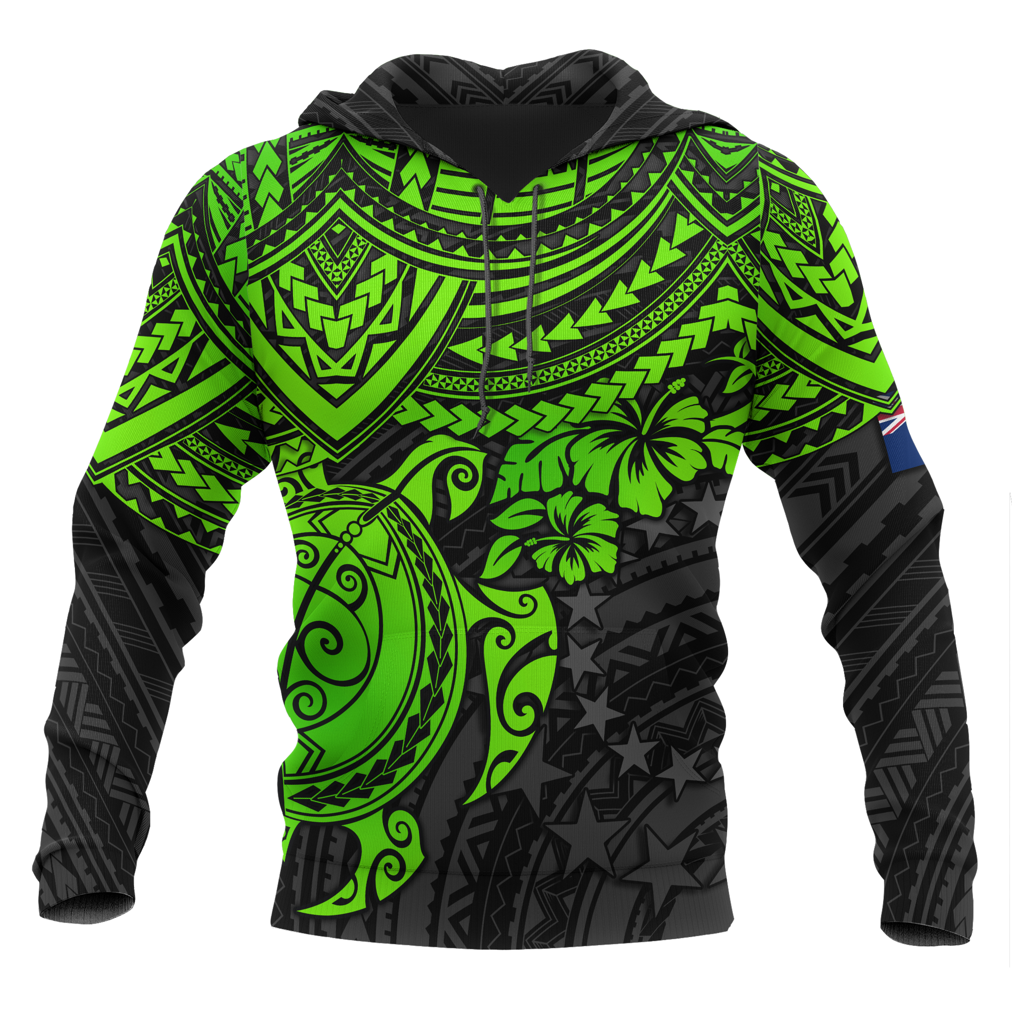 Cook Islands Polynesian Hoodie Green Turtle Unisex Green - Polynesian Pride