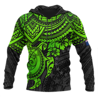Cook Islands Polynesian Hoodie Green Turtle Unisex Green - Polynesian Pride
