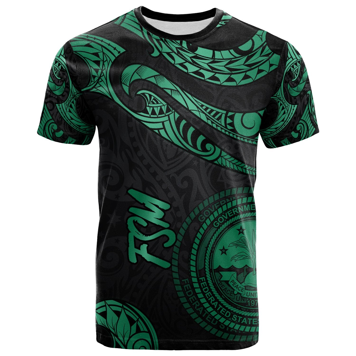 Federated States of Micronesia T Shirt Polynesian Tattoo Green Version Unisex Art - Polynesian Pride