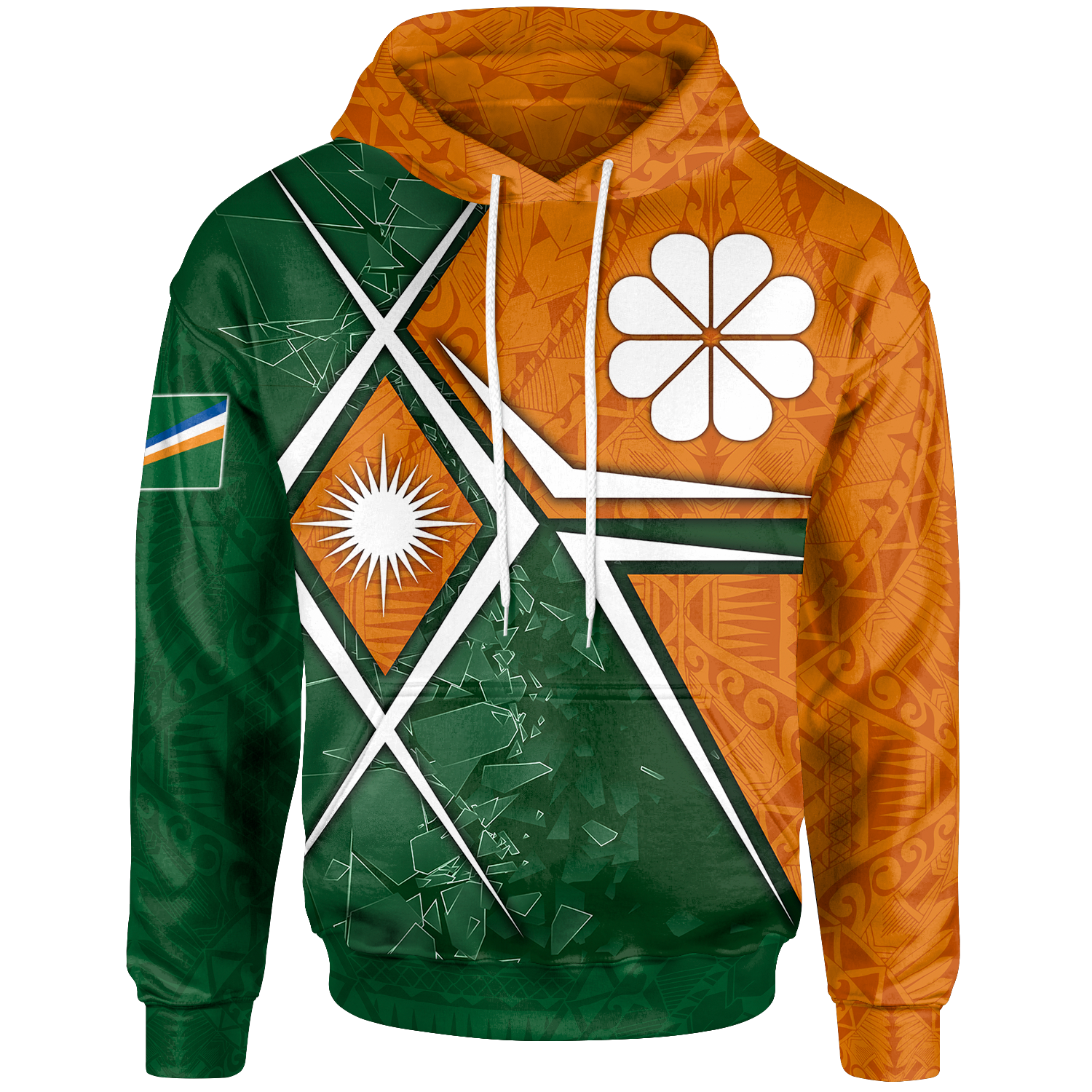 Marshall Islands Hoodie Kwajaleintoll Marshall Islands Flag with Polynesian Patterns Unisex Green - Polynesian Pride