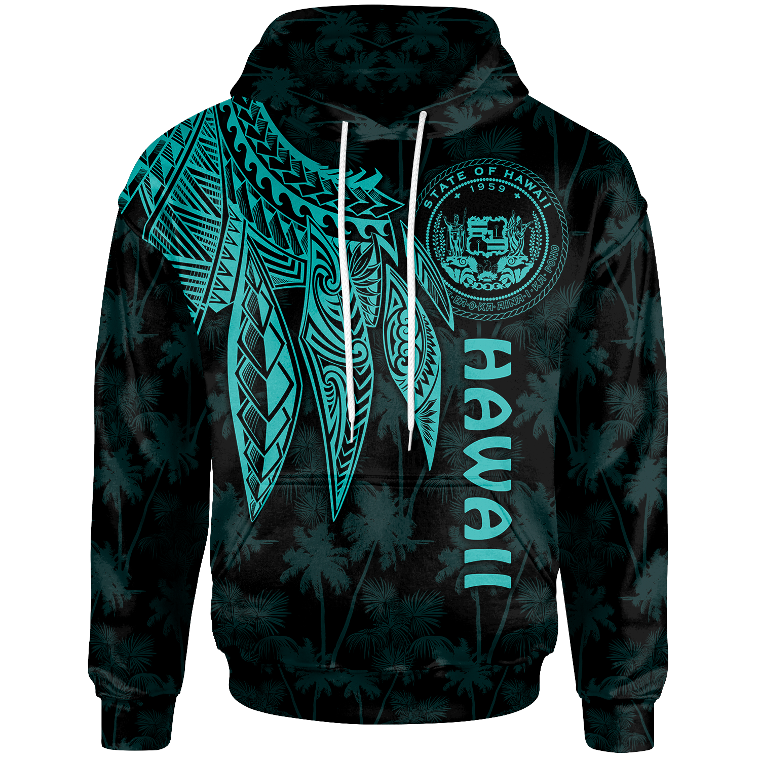 Polynesian Hawaii Hoodie Polynesian Wings (Turquoise) Unisex Turquoise - Polynesian Pride