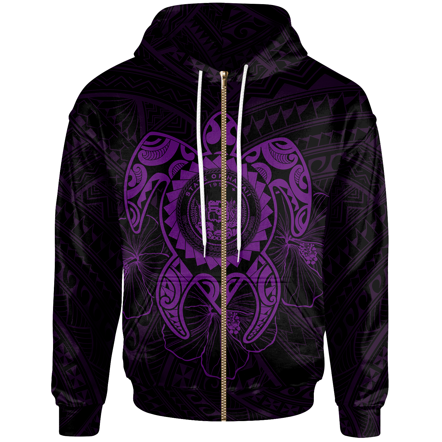 Hawaii Polynesian Zip up Hoodie Vintage Polynesian Turtle (Purple) Unisex Purple - Polynesian Pride