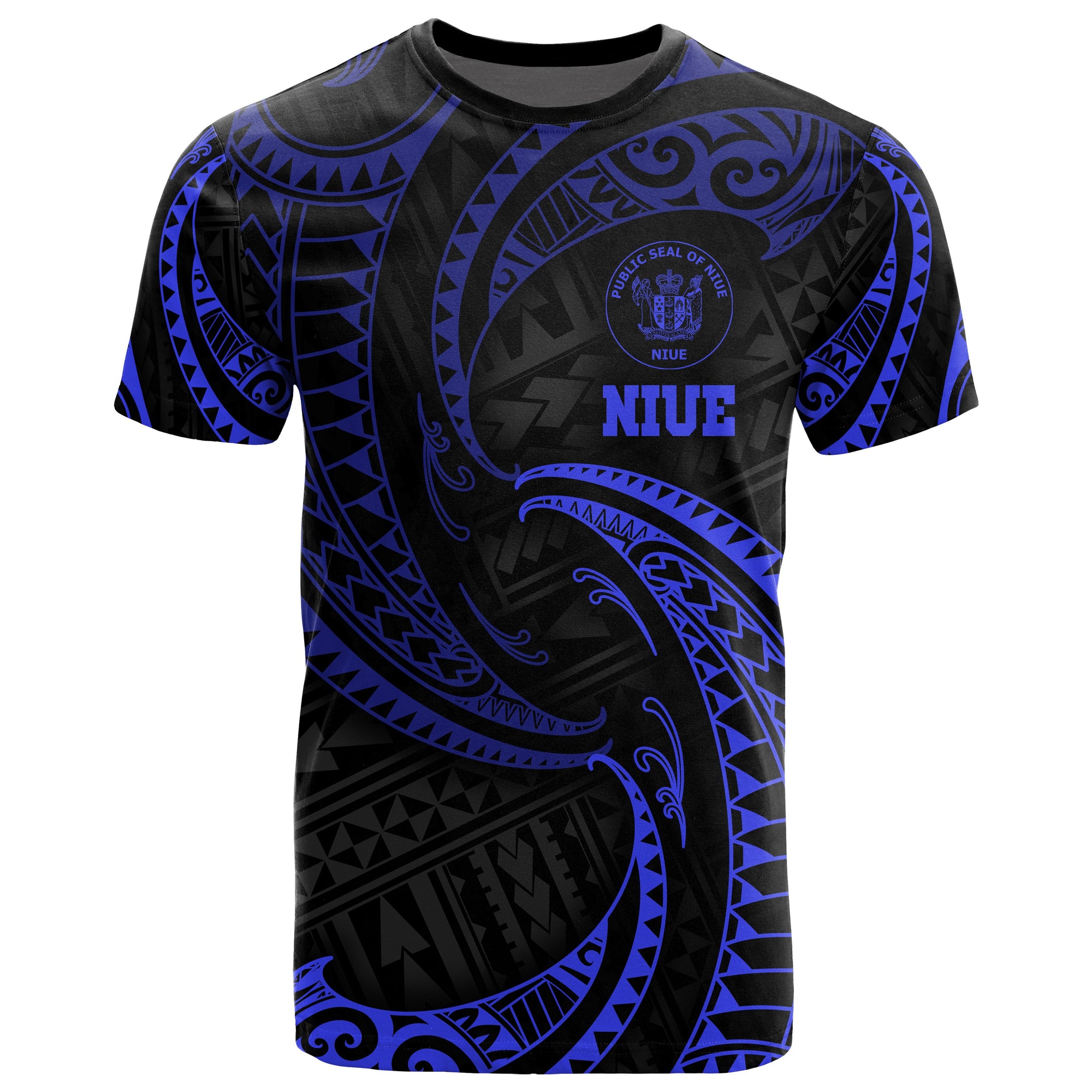 Niue Polynesian All Over T Shirt Blue Tribal Wave Unisex Blue - Polynesian Pride