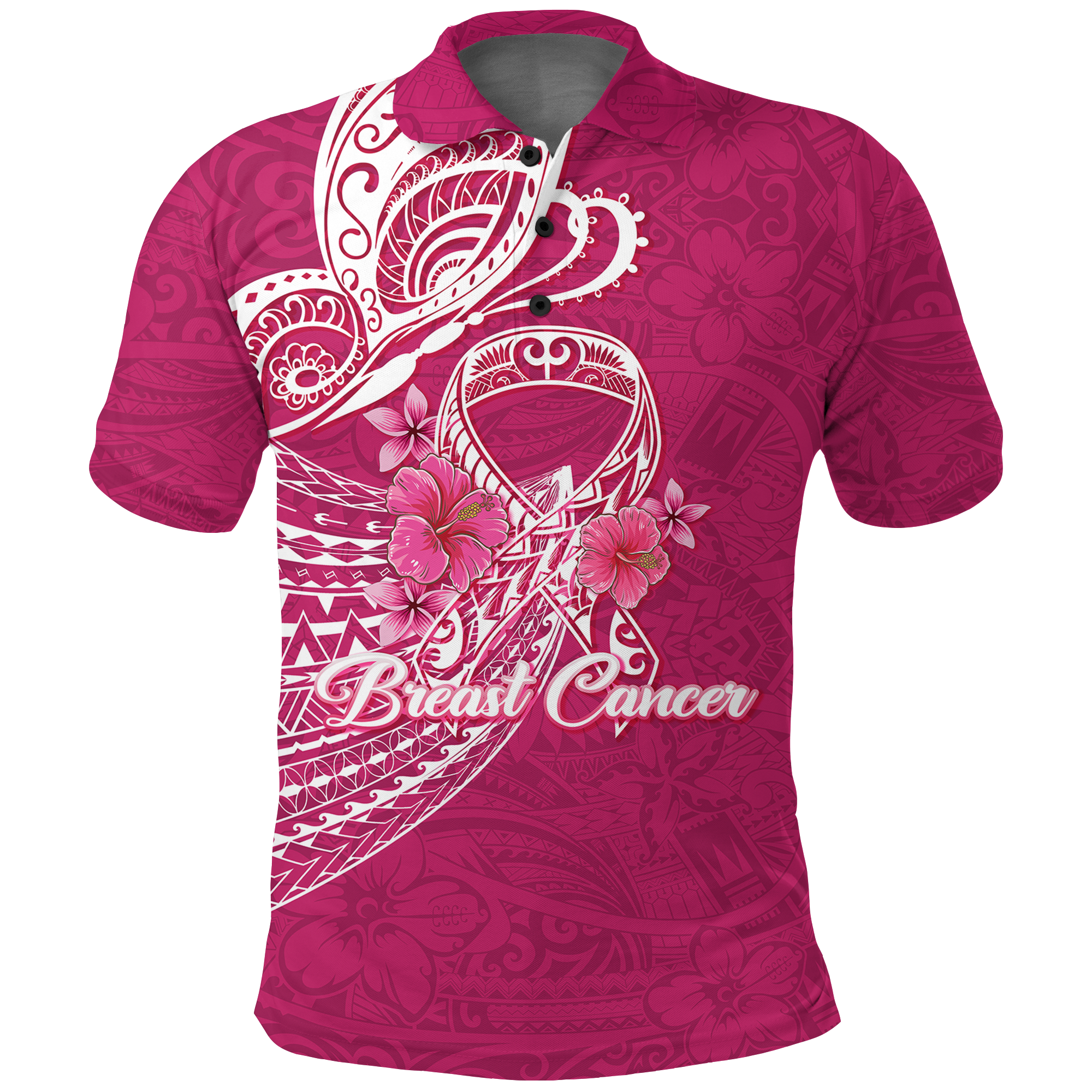 Breast Cancer Pink Ribbon Butterfly Polynesian Pink Version Polo Shirt LT12 Unisex Pink - Polynesian Pride