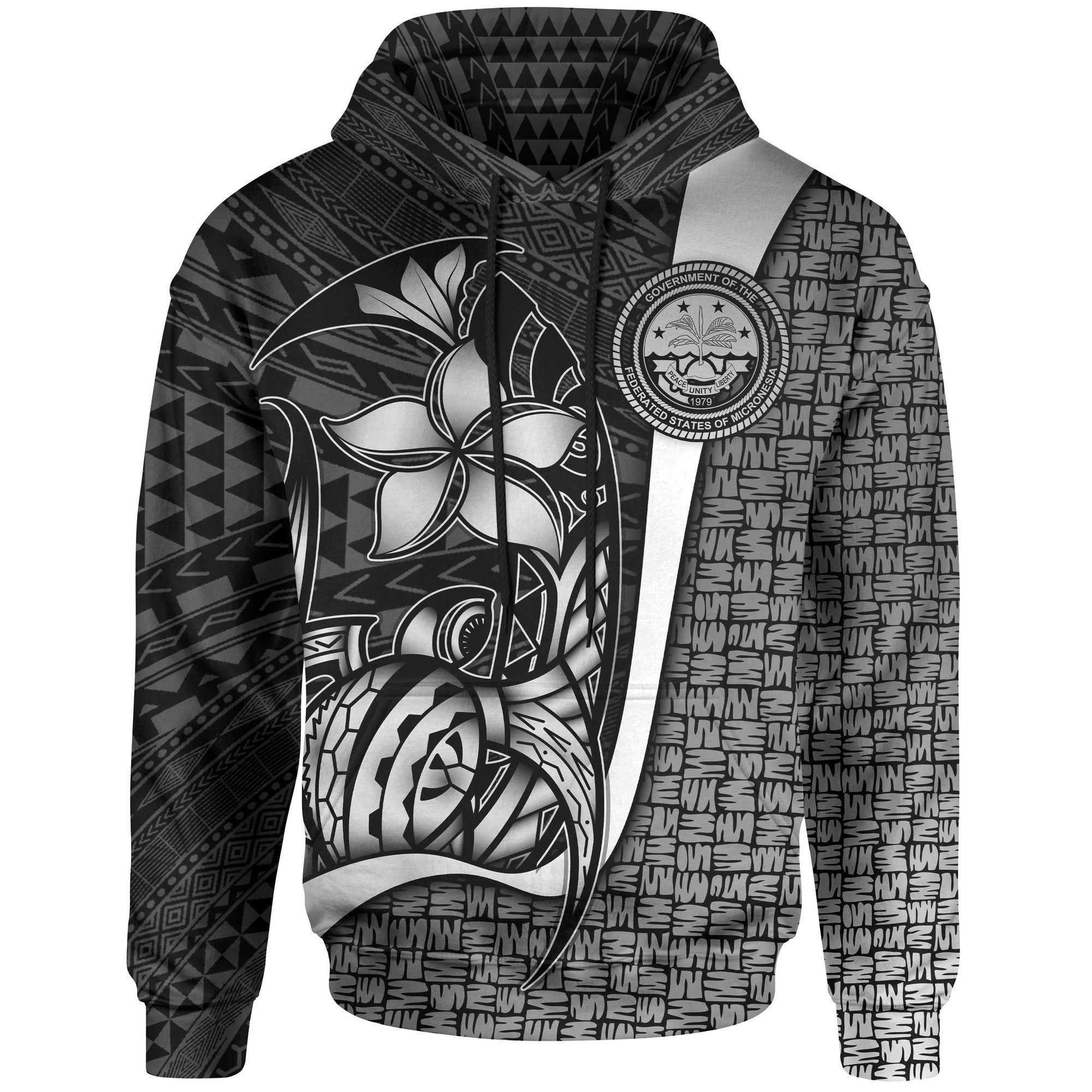 Federated States of Micronesia Hoodie White Turtle with Hook Unisex WHITE - Polynesian Pride