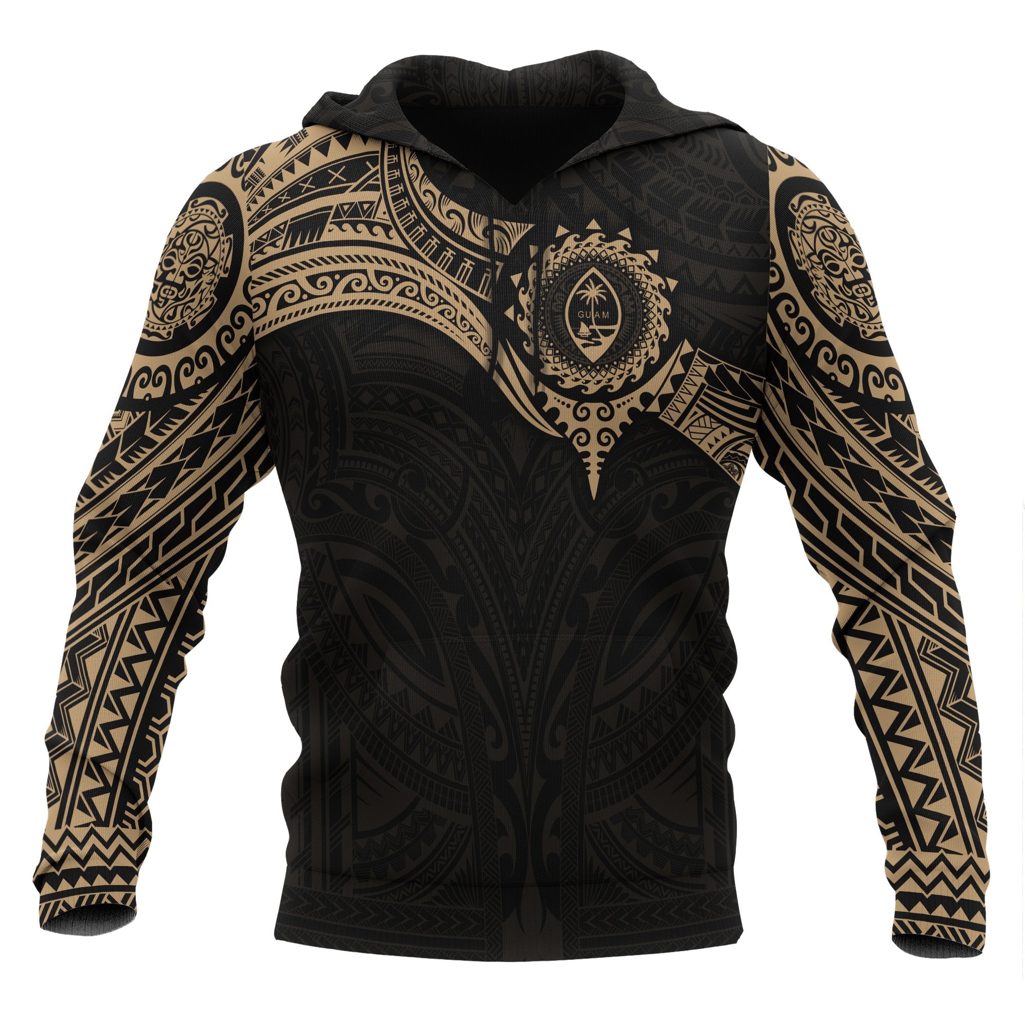 Guam Polynesian Hoodie Gold Heart Shield Unisex GOLD - Polynesian Pride