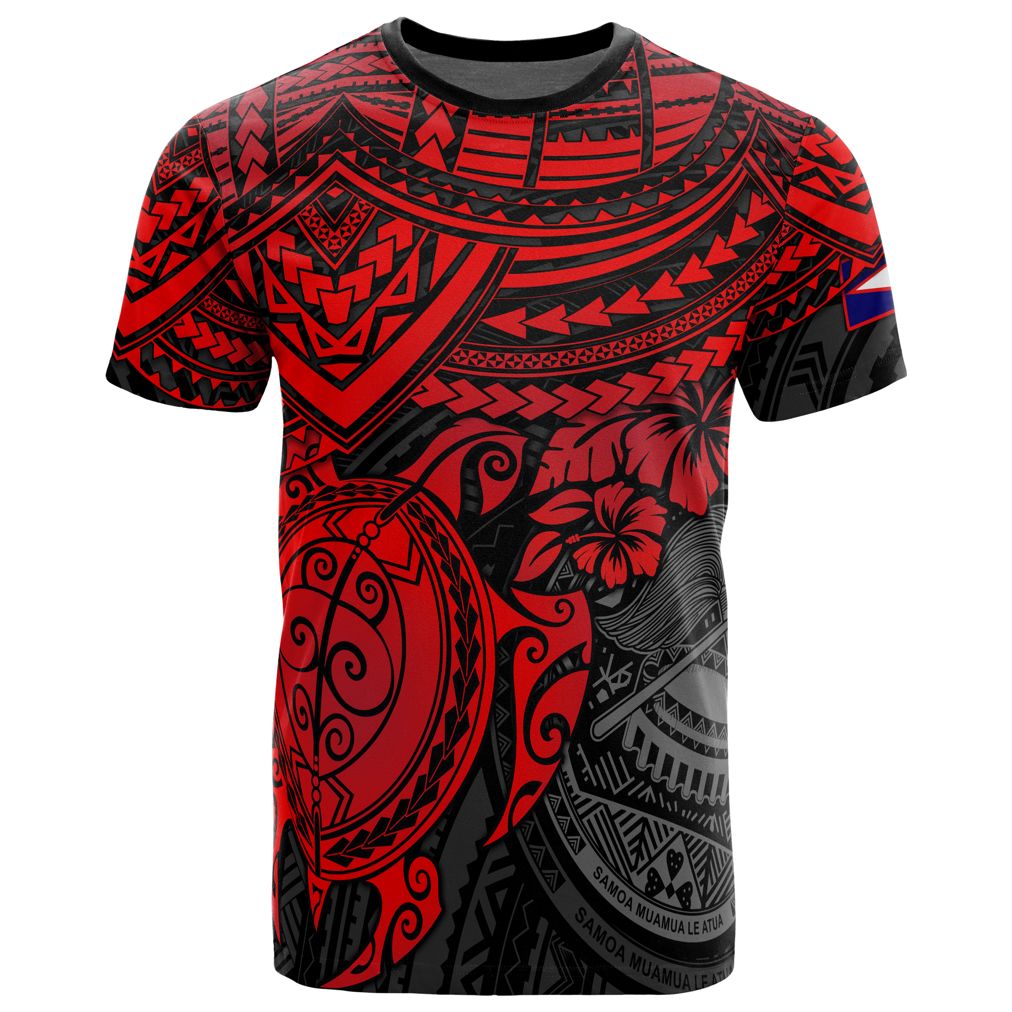 American Samoa T Shirt American Samoan Flag Seal Polynesian Red Turtle Hibiscus Unisex RED - Polynesian Pride