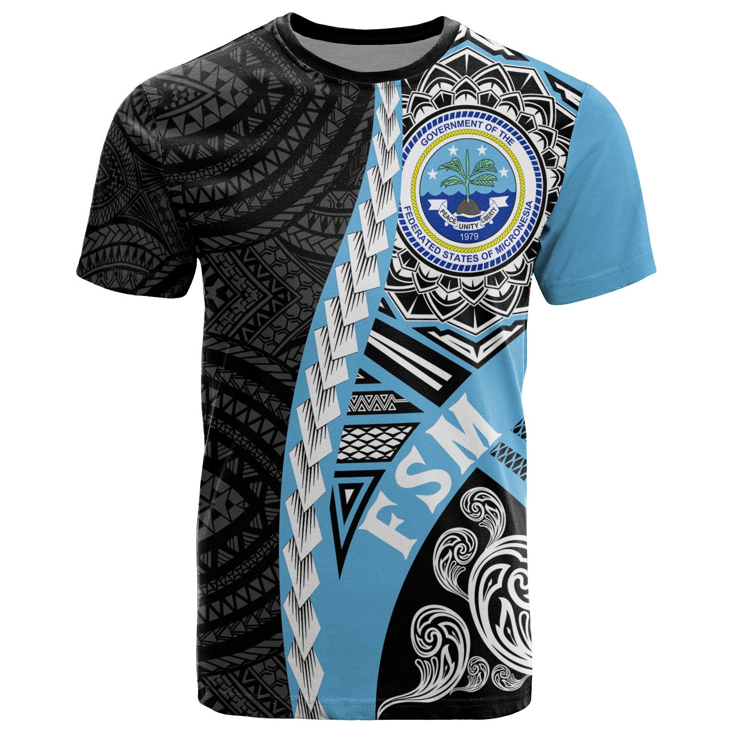 Federated States of Micronesia T Shirt Wave Tattoo Flag Style Unisex Black - Polynesian Pride